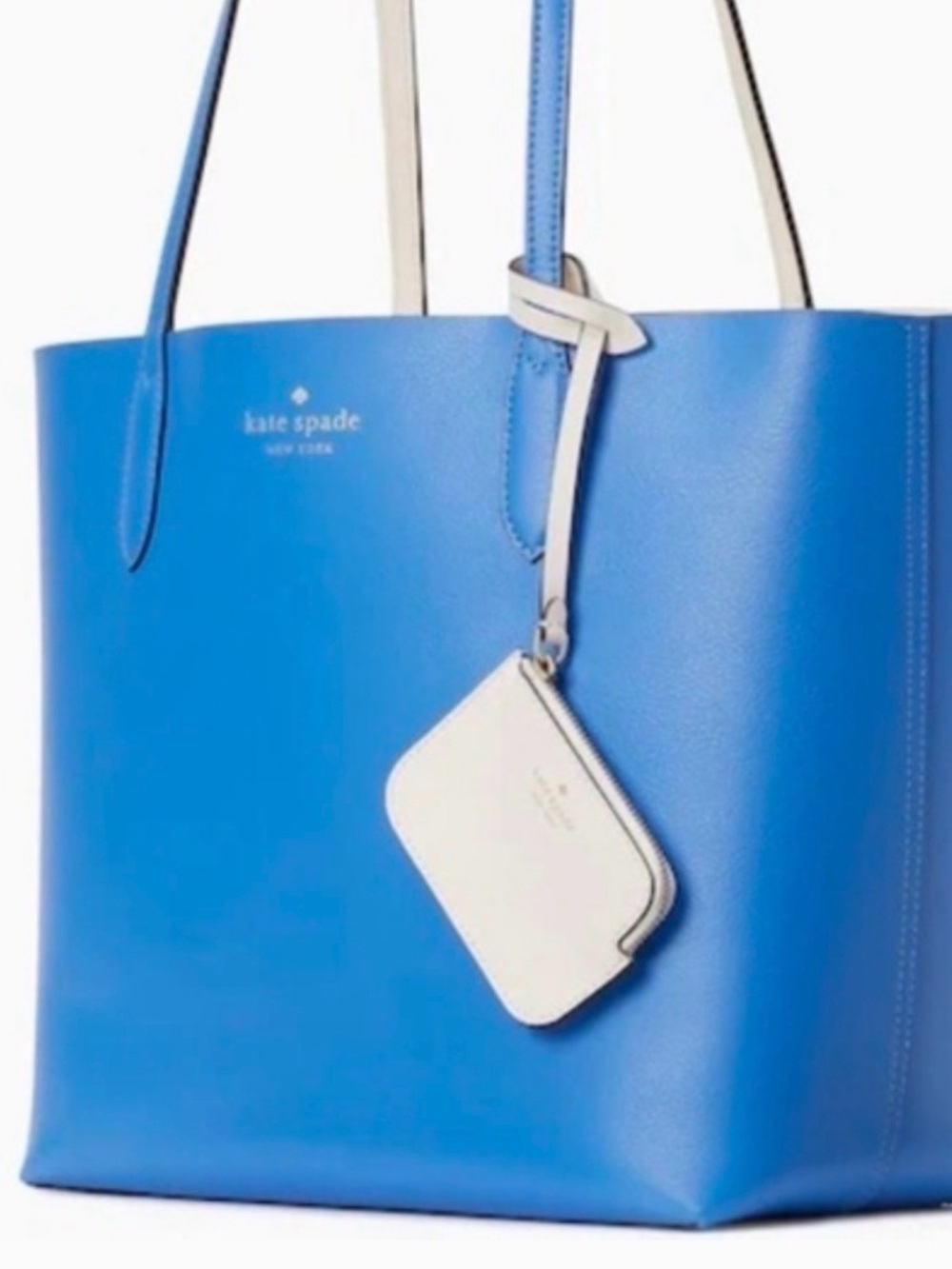 Kate Spade Ava Reversible Leather Tote Frisbee Blue Parchment Coin Purse
